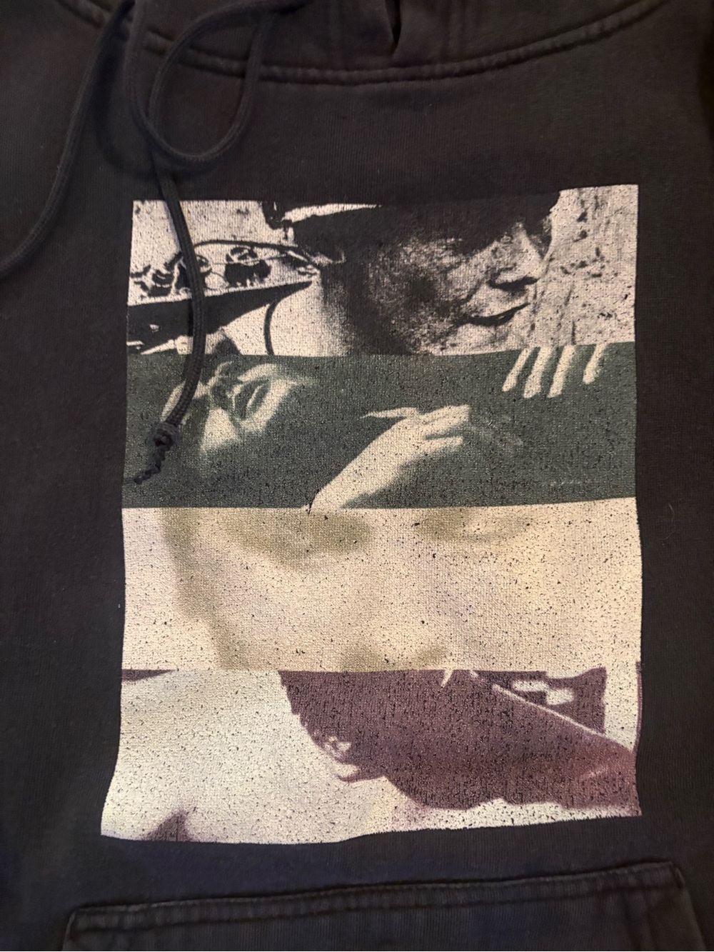 Black Graphic Pullover Hoodie with Vintage Photo Print
